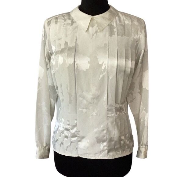 Vintage Jones New York Silk Blouse Cream Shoulder Pads Women’s Small - Picture 1 of 8